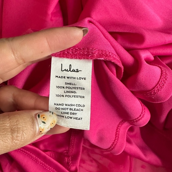 Lulus Tiers and Applause Hot Pink Swiss Dot Tie-Back Tiered Midi Dress Sz S - Picture 13 of 13